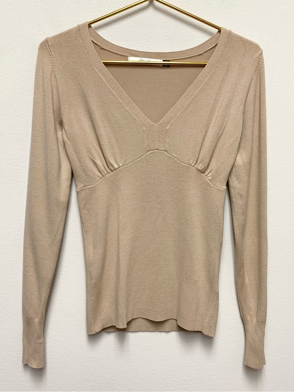 Vintage Old Navy Fitted Thin Knit Sweater Size Small Beige Empire Waist Top Y2K